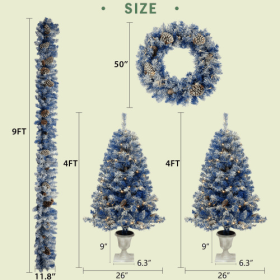 Pre-Lit Artificial Christmas Tree Décor 4-Piece Set for Holiday Decoration