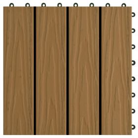 vidaXL 11-Piece WPC Decking Tiles Set, Deep Embossed, Teak Color, 1 sqm Coverage