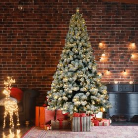 6ft Green Flocked Christmas Tree with 550 Warm Lights, 8 Lighting Modes, and Full Branch Design