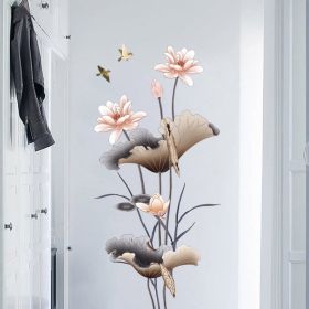 Chinese Style Lotus Flower Self-Adhesive Wall Sticker for Living Room and Sofa Background Decor