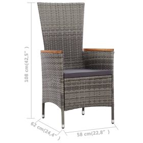 vidaXL 9-Piece Patio Dining Set with Cushions, Gray Poly Rattan Outdoor Furniture Set for Garden, Deck, or Terrace