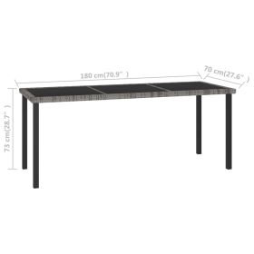 vidaXL Garden Dining Table, Grey Poly Rattan, 180 × 70 × 73 cm for Outdoor Use