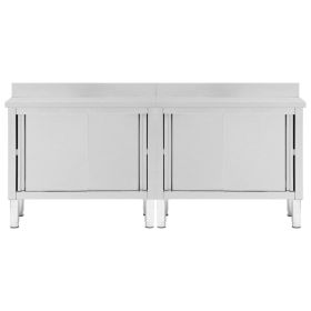 vidaXL Stainless Steel Work Table Set with Sliding Doors, 2-Piece Commercial Prep Table 200×50 cm