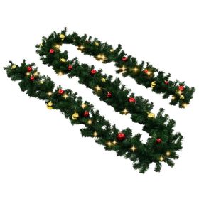 vidaXL 10 m Christmas Garland Decorated with Baubles and LED Lights, Festive Holiday Decoration for Home or Events