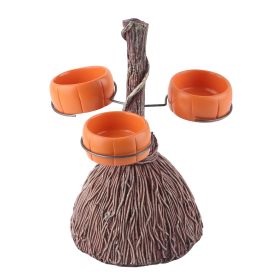 Halloween Resin Pumpkin Bowl on Broom for Serving Snacks, Salad, or Fruit, Festive Party Table Decoration