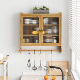 Vintage Double Door Wall Cabinet with Glass Doors, Wood Finish Storage Unit for Bathroom, Kitchen, or Dining Room