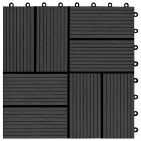 vidaXL 11-Piece WPC Decking Tiles Set, Black, 30×30 cm, 1 sqm Coverage