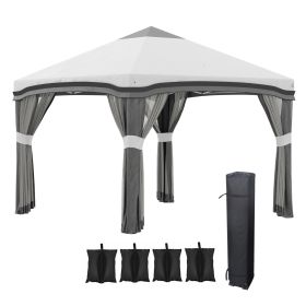 Outsunny 10×10 ft Pop-Up Canopy Tent with Netting, Instant Party Tent with Height-Adjustable Frame for Outdoor Events
