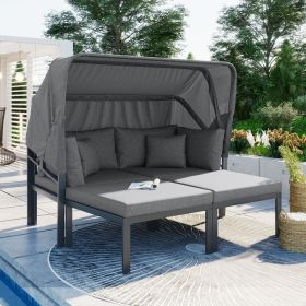 TOPMAX 3-Piece Outdoor Patio Daybed Set with Retractable Canopy and Metal Sectional Sun Lounger
