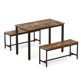 Bar-Style Dining Table Set with 2 Benches, Compact Dining Furniture for Kitchen or Dining Area
