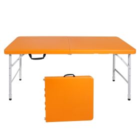 4 Ft Orange Portable Folding Table for Indoor and Outdoor Use, Heavy-Duty Foldable Camping Table with 135 kg Weight Capacity