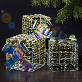3-Piece Colorful Christmas Gift Box Light Set with Warm White LED Lights