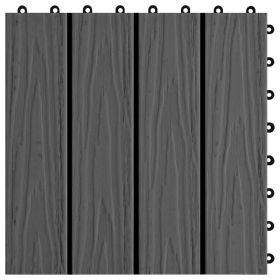 vidaXL 11-Piece WPC Decking Tiles Set, Deep Embossed, Black, 1 sqm Coverage