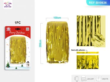 Christmas Bright Gold Rainsilk Door Curtain, Festive Holiday Decoration Backdrop (1 Piece)