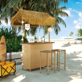 Hawaiian-Style Bar Height Patio Set with PE Grass Canopy, Outdoor Bar Table and Adjustable Stools