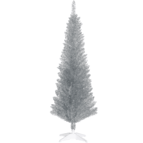HOMCOM 5 ft Artificial Pencil Christmas Tree, Slim Silver Xmas Tree with 294 Realistic Branch Tips and Plastic Stand