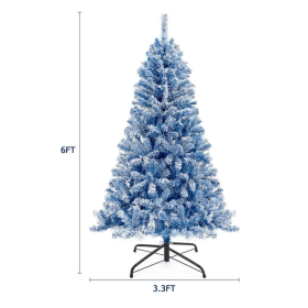 6 Ft Pre-Lit Hinged Artificial Fir Christmas Tree with Snow-Flocked Branches and 750 Tips for Holiday Decoration