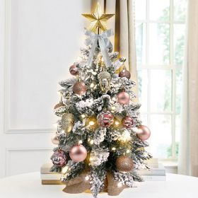 55cm Flocked Rose Gold Mini Christmas Tree with LED Lights for Tabletop Holiday Decor