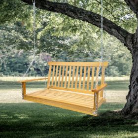 Wood Porch Swing with Armrests and Hanging Chains for Patio, Garden, and Yard