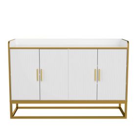 Modern Kitchen Buffet Storage Cabinet in White Gloss Finish with Metal Legs for Living Room or Kitchen