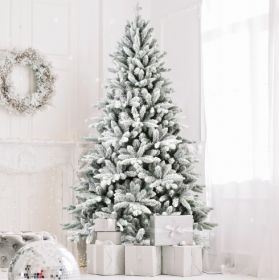 5 ft PE & PVC Flocked Artificial Christmas Tree with 768 Branch Tips and Metal Stand, Foldable Snowy Holiday Tree