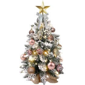 22-Inch Tabletop Artificial Rose Gold Mini Christmas Tree with Lights and Flocked Snow
