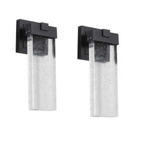 Outdoor Waterproof LED Crystal Wall Lights with Transparent Shade, Dusk-to-Dawn Light-Sensing Exterior Sconces (2-Pack)