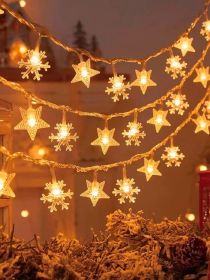 Star and Snowflake String Lights with 40 LEDs, 6 m Length, USB/Battery Powered Christmas Decoration for Tree, Party, or Outdoor Use