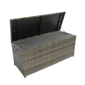 113-Gallon Wicker Patio Deck Box with Lid for Outdoor Cushion, Garden, and Poolside Storage