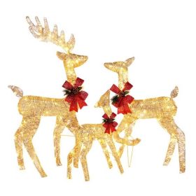 3-Piece Golden Elk Family Courtyard Decoration for Outdoor Christmas Display