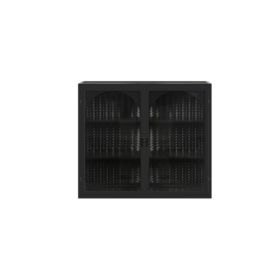 Modern Two-Door Wall Cabinet with Glass Doors and Woven Pattern Design, Black Finish Storage Unit