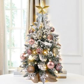 55cm Plush Rose Gold Mini Christmas Tree with LED Lights for Tabletop Holiday Decor