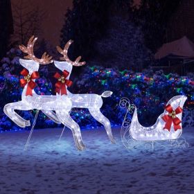 Lighted Deer Sleigh Christmas Decoration with White LED Lights for Outdoor Display