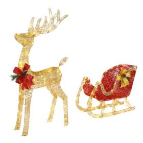 4 Ft Gold Deer Sled Yard Decoration, Festive Elk Figure for Outdoor Christmas Display