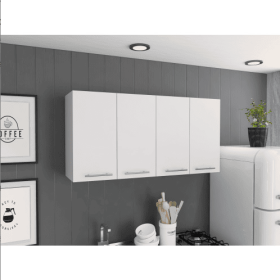 Stockton Rectangular Wall Cabinet with Four Swing Doors, White Finish Storage Unit