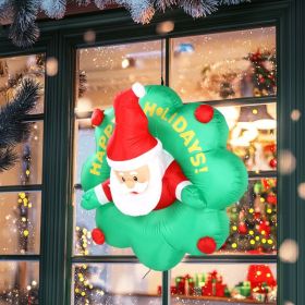 4ft Window Santa Claus Inflatable Wreath with 5 LED Lights for Christmas Display