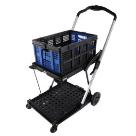 Folding Double-Decker Service Cart with Wheels, Mobile Utility Cart for Shopping, Library, Office, and Warehouse Use