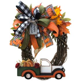 Farmhouse Pumpkin Cart Decorative Wreath for Fall and Autumn Decor