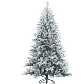 7 ft Snow-Flocked Artificial Christmas Tree with 1401 Tips, Hinged Design and Foldable Metal Stand for Home and Office