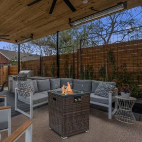 Wicker Fire Pit Column with Glass Wind Guard for Outdoor Patio Heating