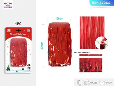 Bright Red Christmas Rain Silk Door Curtain for Holiday Party Decoration