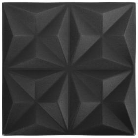 vidaXL 3D Origami Wall Panels, 24-Piece Set, Black, Covers 64.6 sq ft