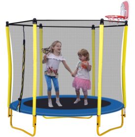 5.5 Ft Kids Trampoline for Indoor and Outdoor Use, Mini Toddler Trampoline with Enclosure, Basketball Hoop, and Ball Included