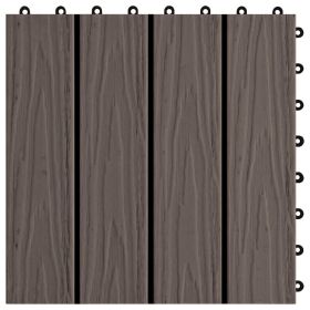 vidaXL 11-Piece WPC Decking Tiles Set, Deep Embossed, Dark Brown, 1 sqm Coverage