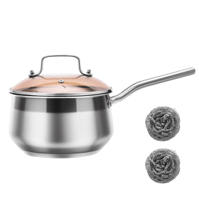 WANGYUANJI 2.85 QT Non-Stick Stainless Steel Saucepan with Lid, Small Soup Pot for All Stovetops, Oven & Dishwasher Safe