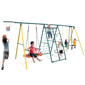 Indoor and Outdoor Metal Swing Set with Safety Belt, Sturdy Play Swing for Kids or Family Use