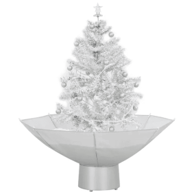 2 ft Snowing Artificial Christmas Tree with Umbrella Base, White Tabletop Holiday Tree