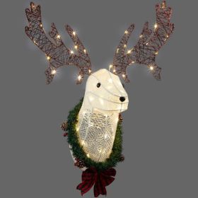 Deer Head Floral Wreath Wall Decor with Warm White LED Lights
