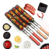 BBQ Sausage Grill Cage with Mesh Basket and Wooden Handle, Barbecue Clip Tool for Even Grilling on Grill or BBQ
