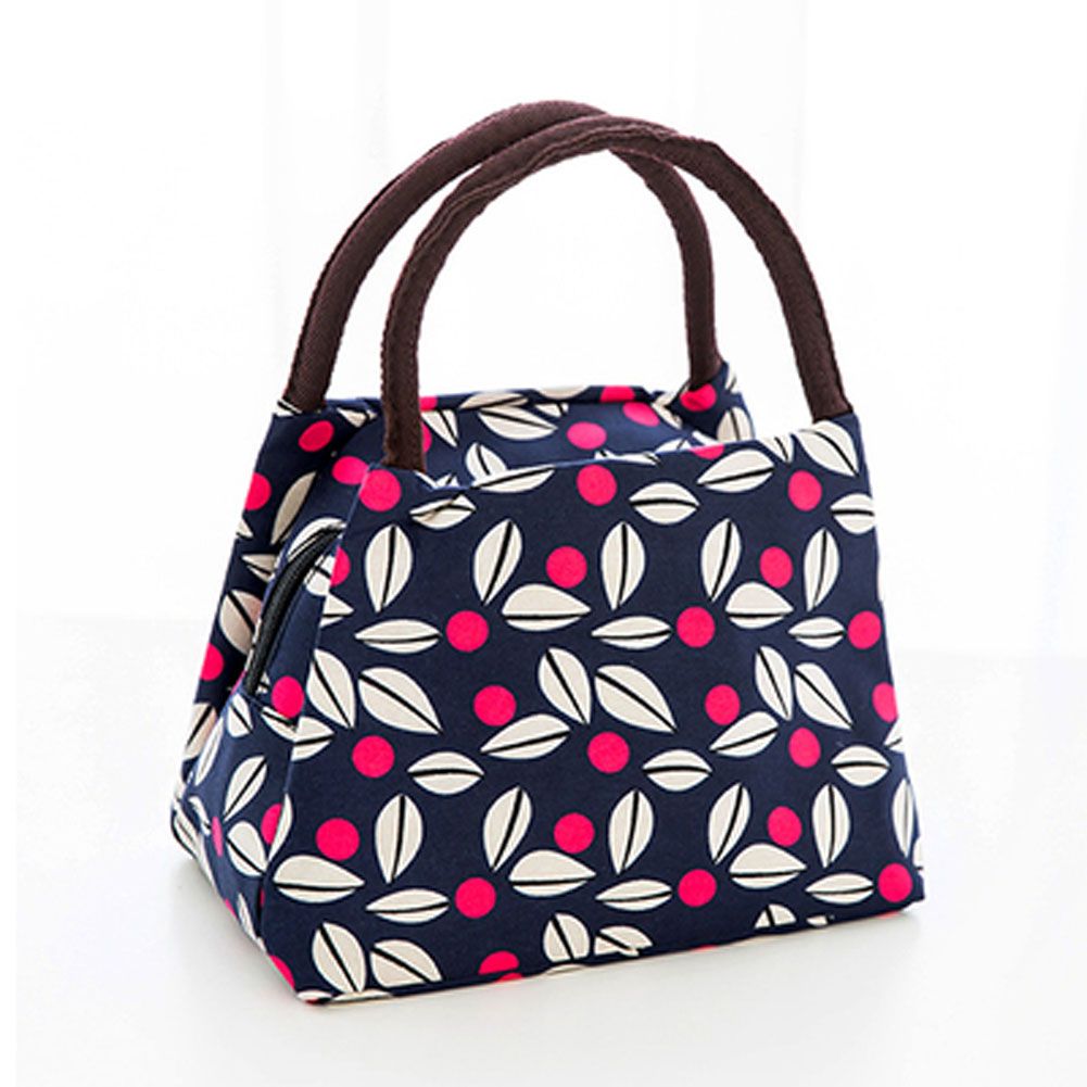 Waterproof Cloth Lunch Bag, Reusable Lunch Box Handbag with Small Leaves Pattern for Work, School or Travel